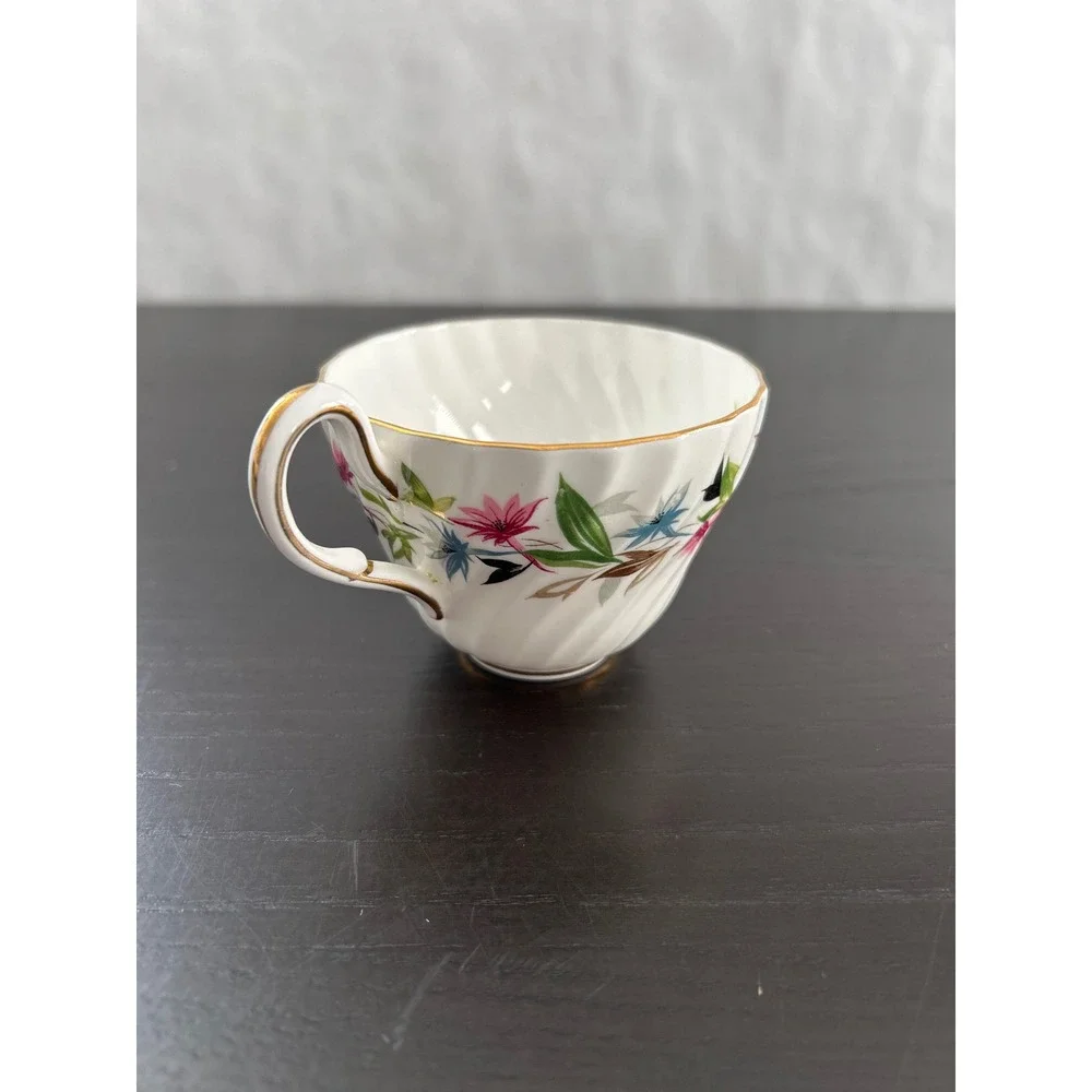 Foley Bone China Gaiety Teacup EB 1850 England Floral Swirl Gold Trim Vintage